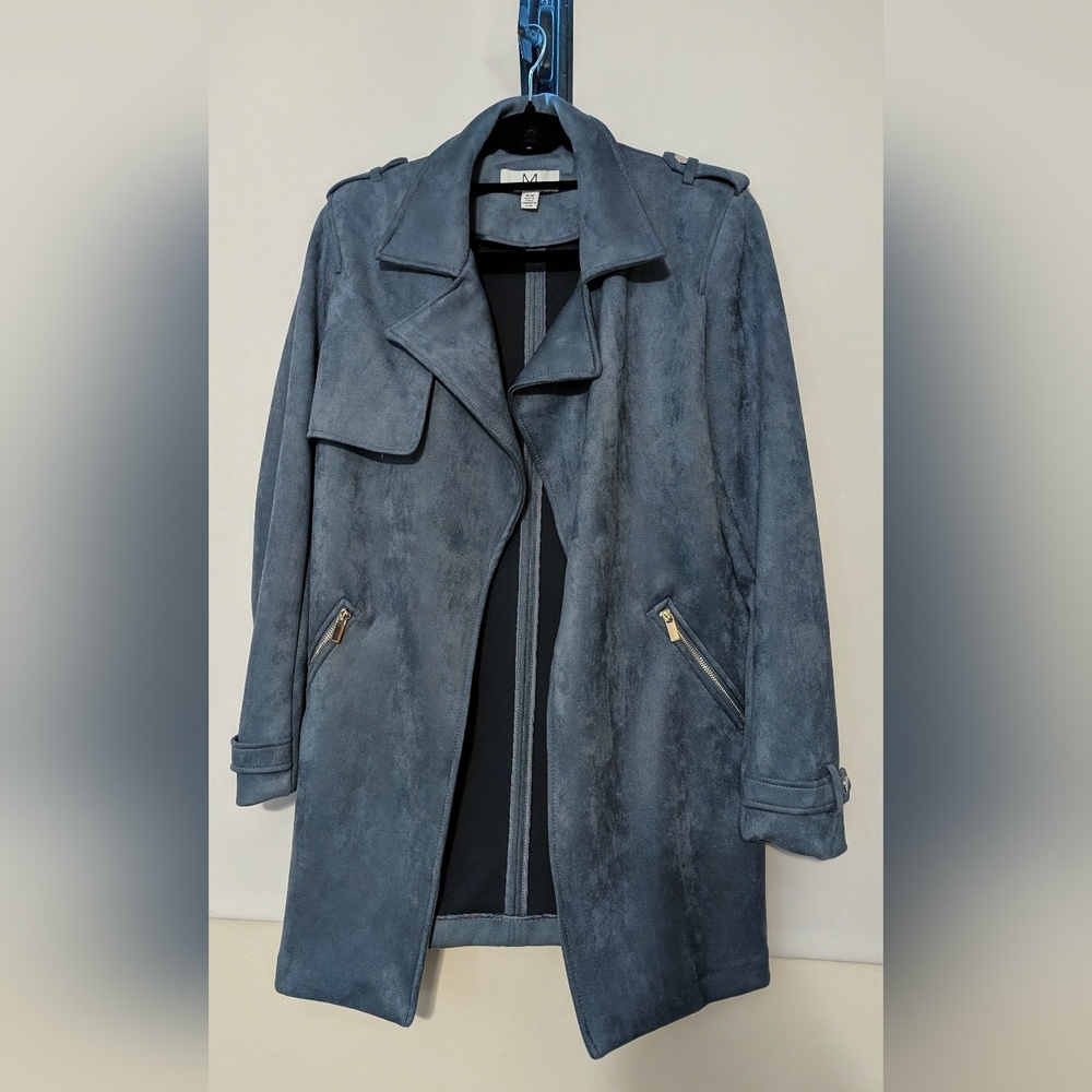 Magaschoni Slate Blue Suede-Textured Trench Coat